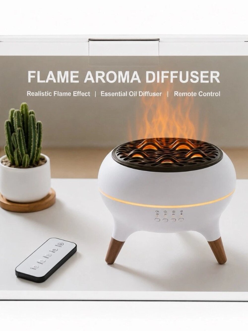 Flame Aroma Diffuser Essential Oil Misting Remote Control - New